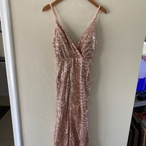 Floor-length Formal Dress - Rose Gold Shimmer